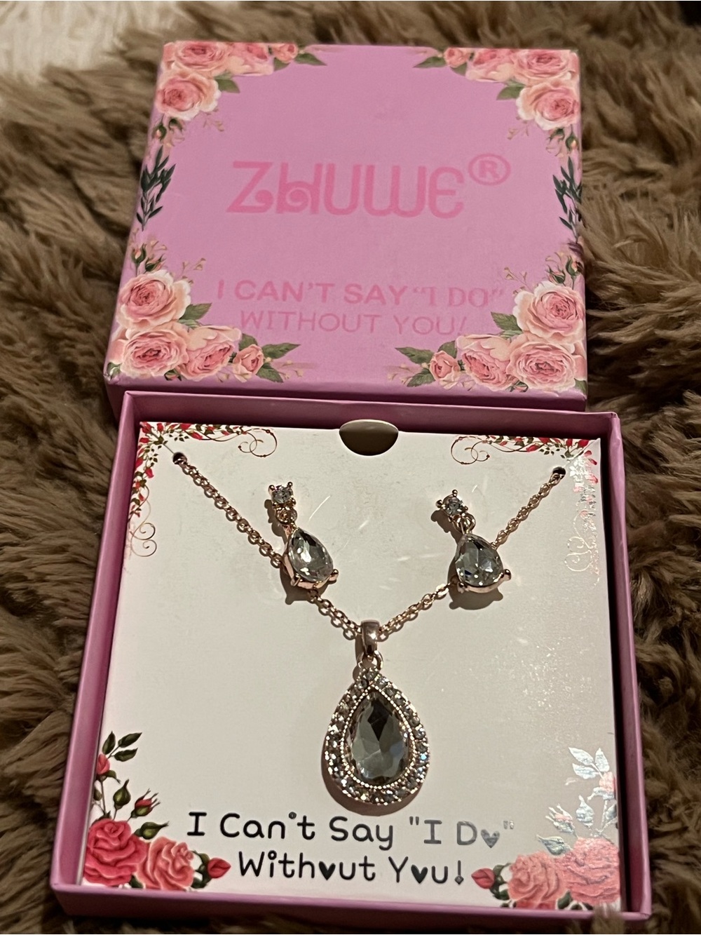 Necklace/Earrings Set - Bridesmaid, Wedding Gift “ can’t say I do without you” - Picture 2 of 3